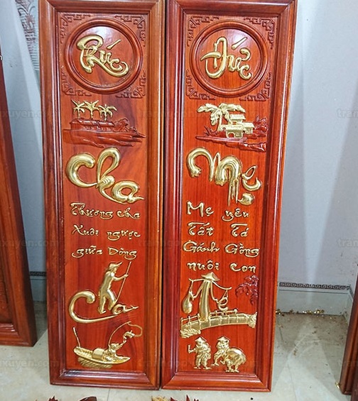 Tranh gỗ cha mẹ chữ Phúc-Đức